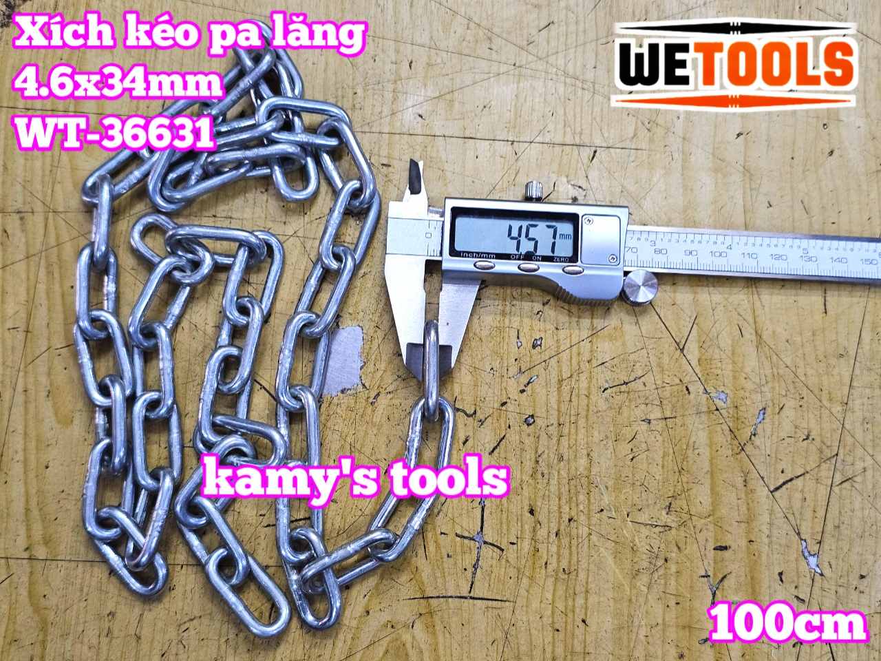 Xích kéo bằng thép dùng cho pa lăng xích 4.6mm 4.6x34mm Wetools WT-36631