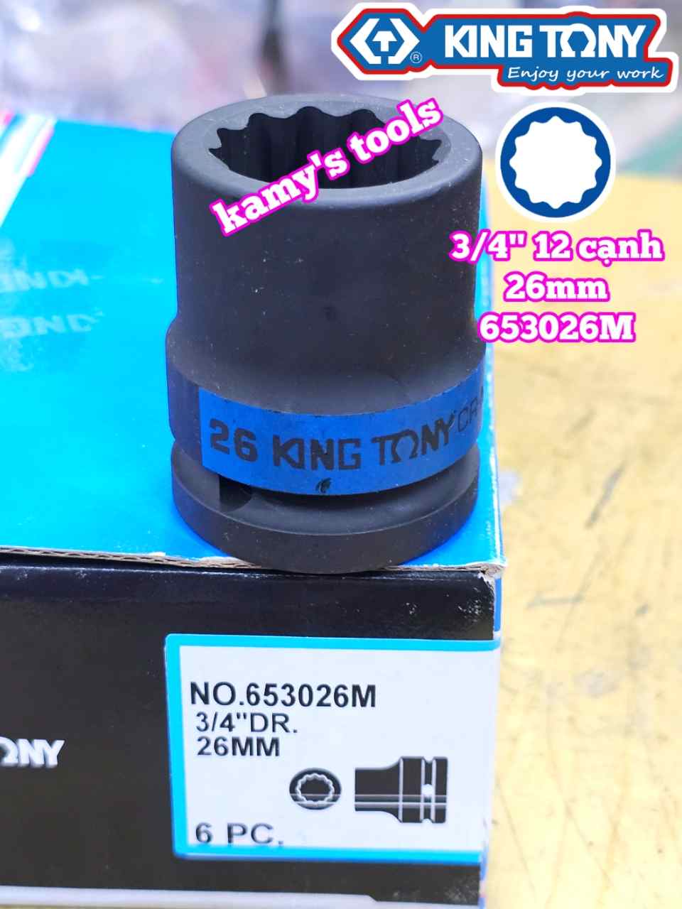 Tuýp 3/4 inch bông 12 cạnh đen Kingtony 26mm 28mm 29mm 30mm 32mm 653026M 653028M 653029M 653030M 653032M