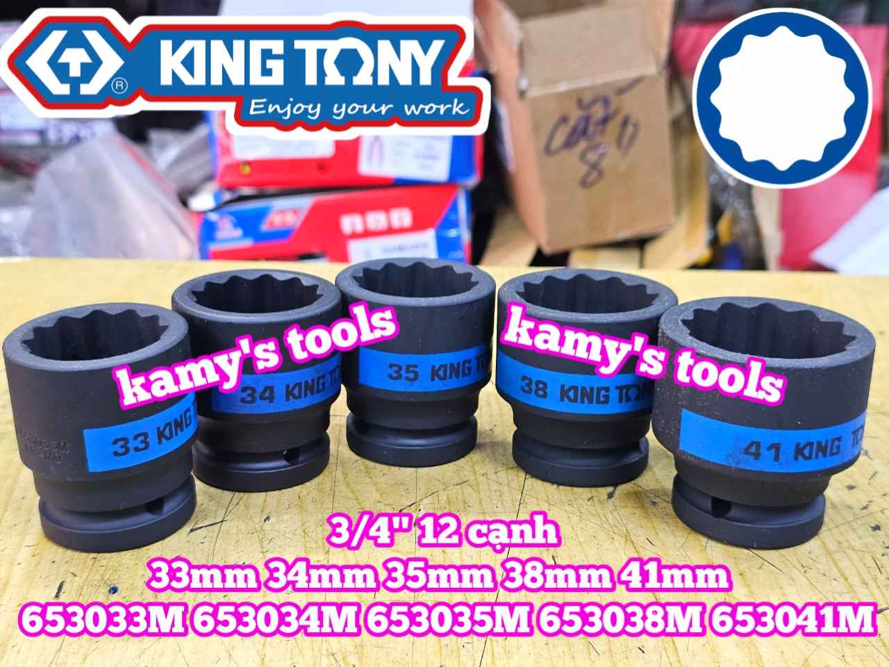 Tuýp 3/4 inch bông 12 cạnh đen Kingtony 33mm 34mm 35mm 38mm 41mm 653033M 653034M 653035M 653038M 653041M