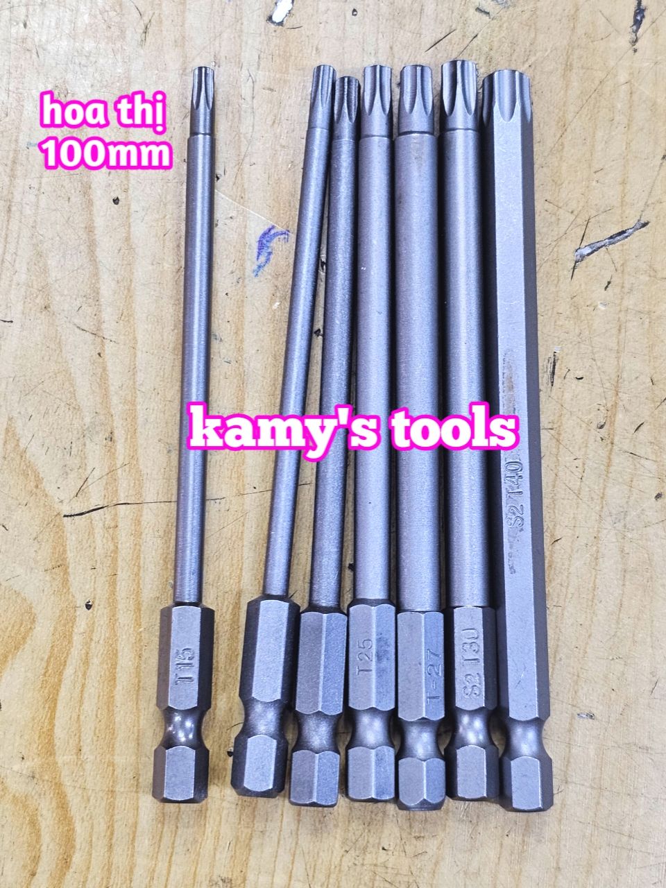 Mũi vít bông sao hoa thị đuôi lục giác 1/4 inch dài 100mm thép S2 T10 T15 T20 T25 T27 T30 T40