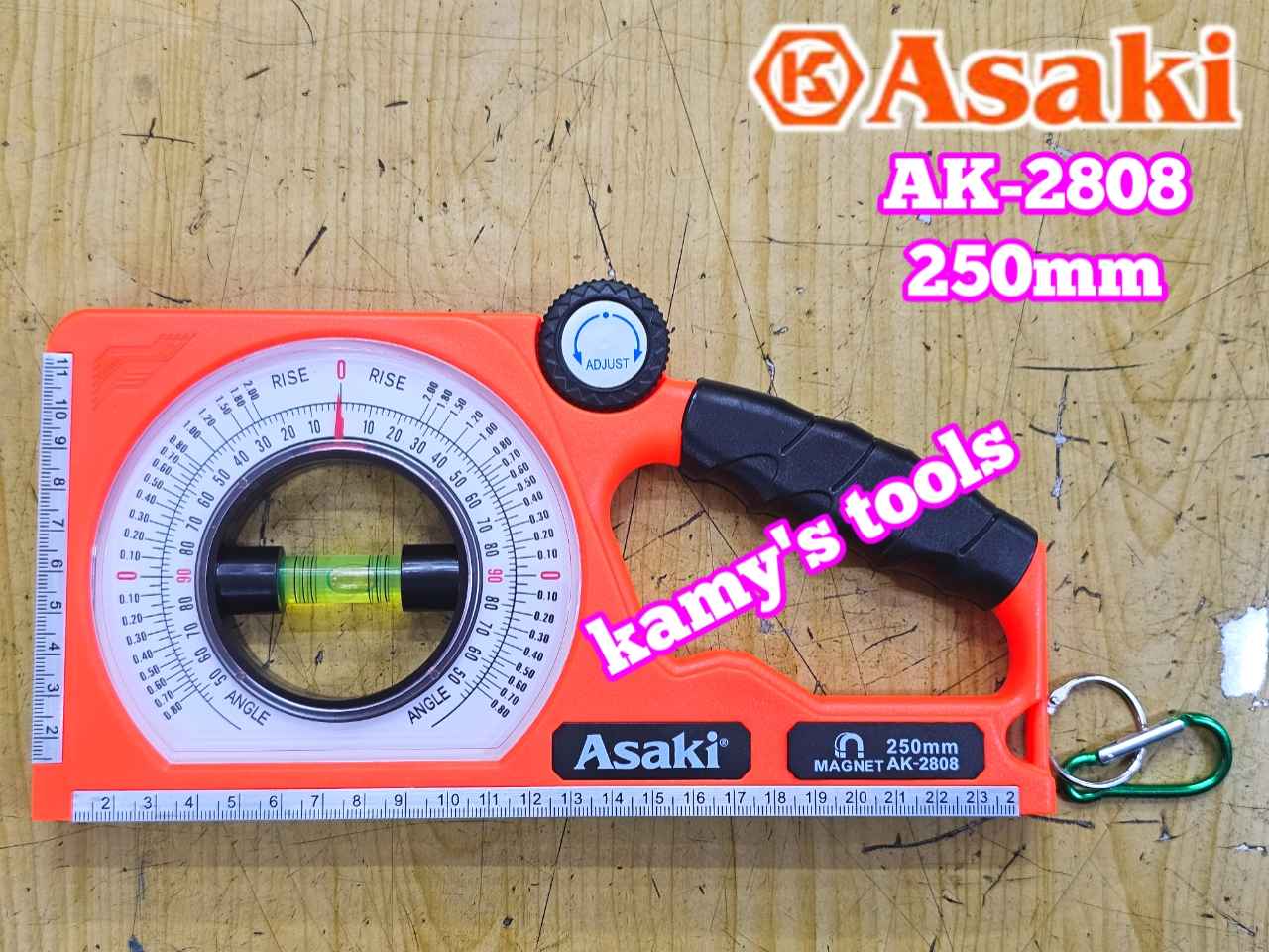 Thước thủy đo góc nghiêng Asaki AK-2808 dài 250mm có nam châm 1 mặt