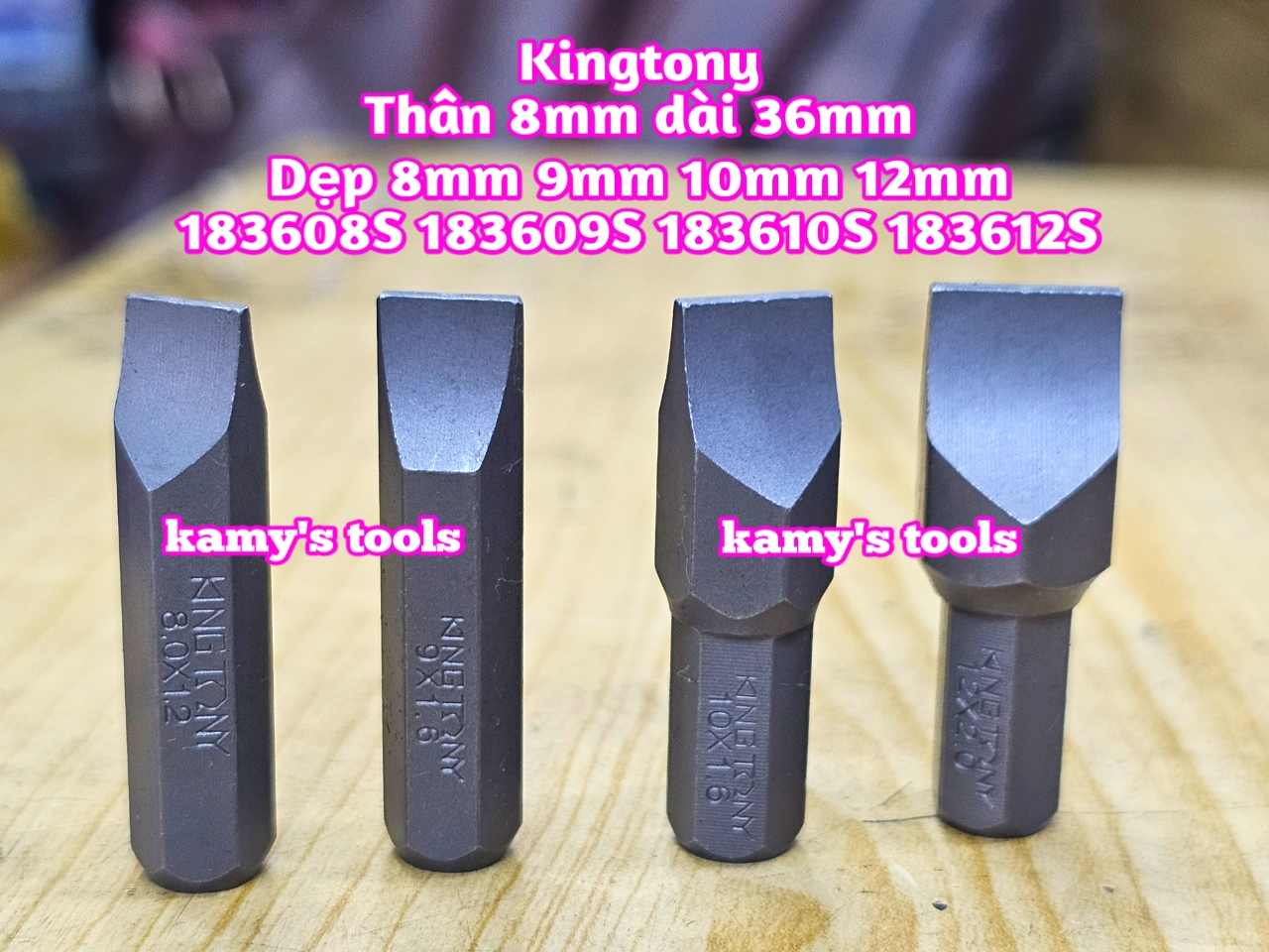 Mũi vít dẹp đóng Kingtony thân 8mm dài 36mm dẹp 8mm 10mm 12mm model 183608S 183610S 183612S