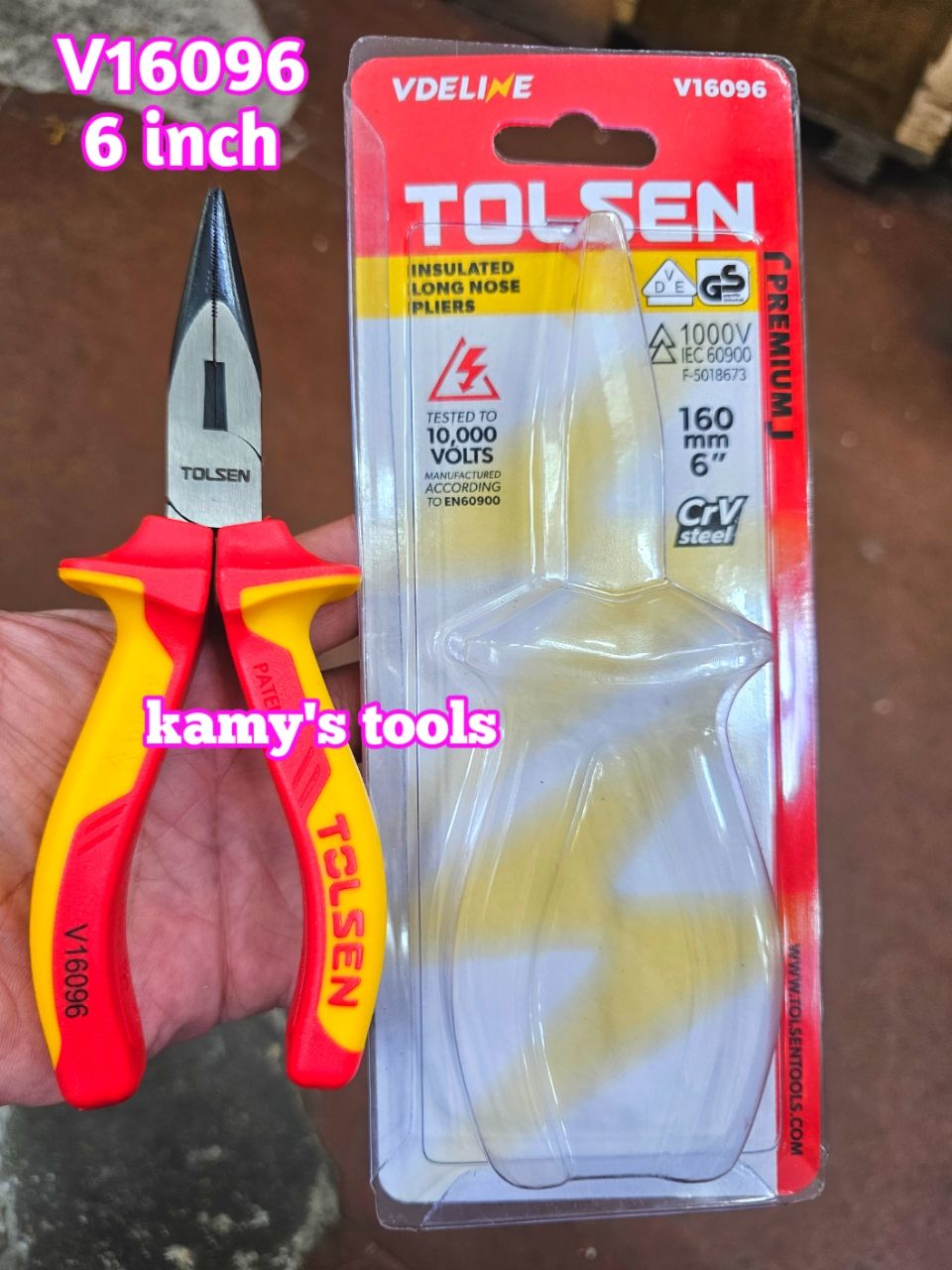 V16096 Kìm nhọn cách điện 1000V Tolsen 6 inch 160mm