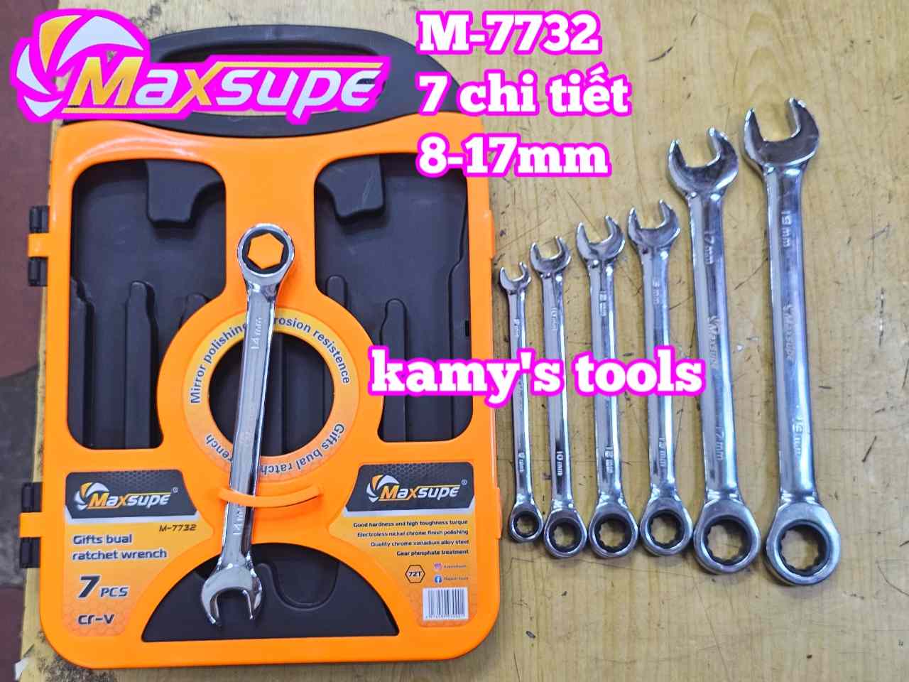 Bộ cờ lê vòng miệng tự động 72 răng 7 chi tiết Maxsupe M-7732 gồm 8mm 10mm 12mm 13mm 14mm 17mm 19mm