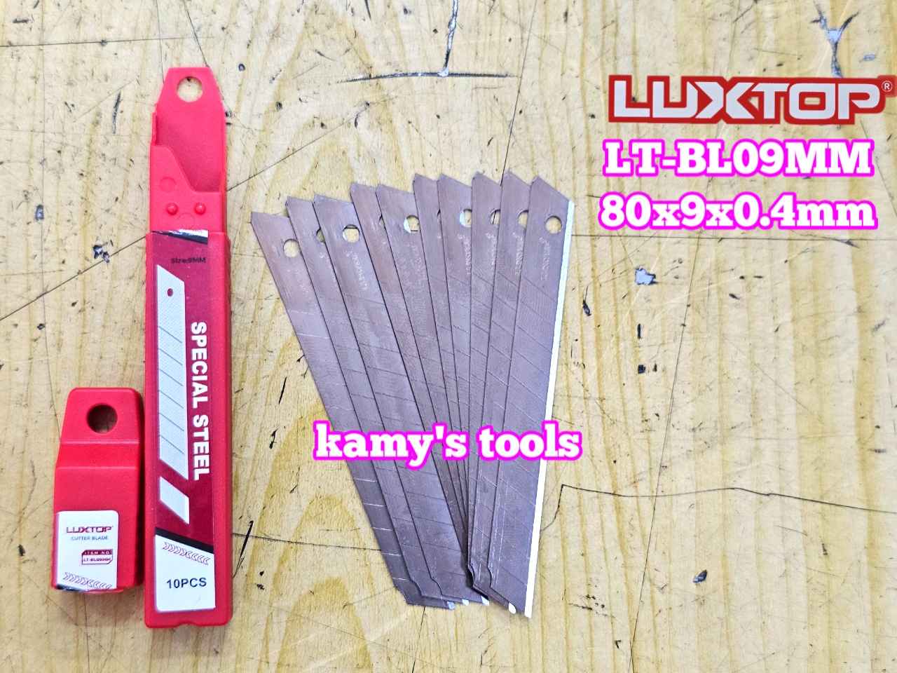 Lưỡi dao rọc giấy nhỏ 9mm Luxtop LT-BL09MM 80x9x0.4mm (10 lưỡi/hộp)