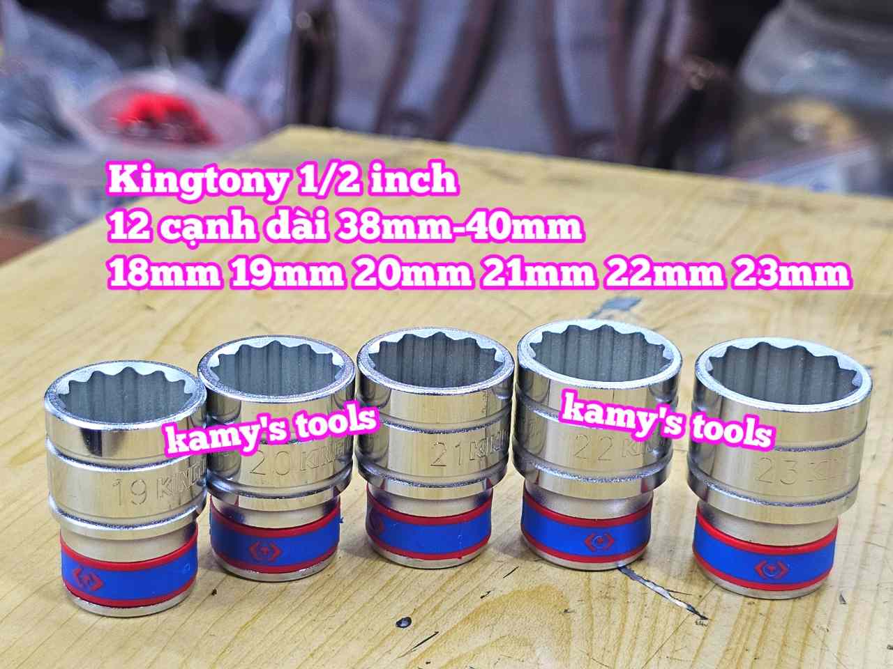 Đầu tuýp 1/2 inch Kingtony 12 cạnh 18mm 19mm 20mm 21mm 22mm 23mm 433018MR 433019MR 433020MR 433021MR 433022MR 433023MR