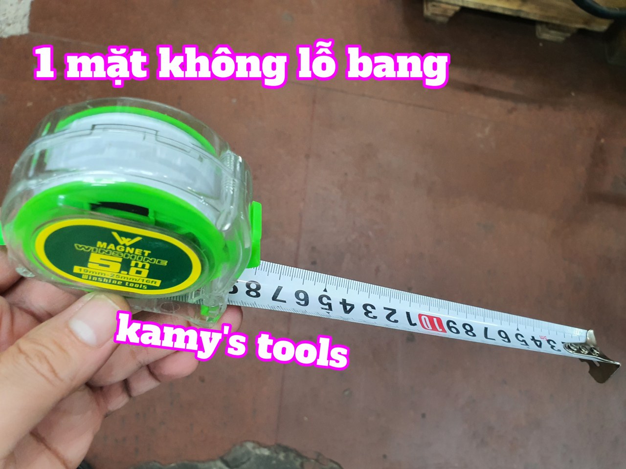 Thước cuộn 5m bản 25mm winshine vỏ trong 1 mặt và 2 mặt có lỗ bang, thước kéo 5m, thước rút 5m