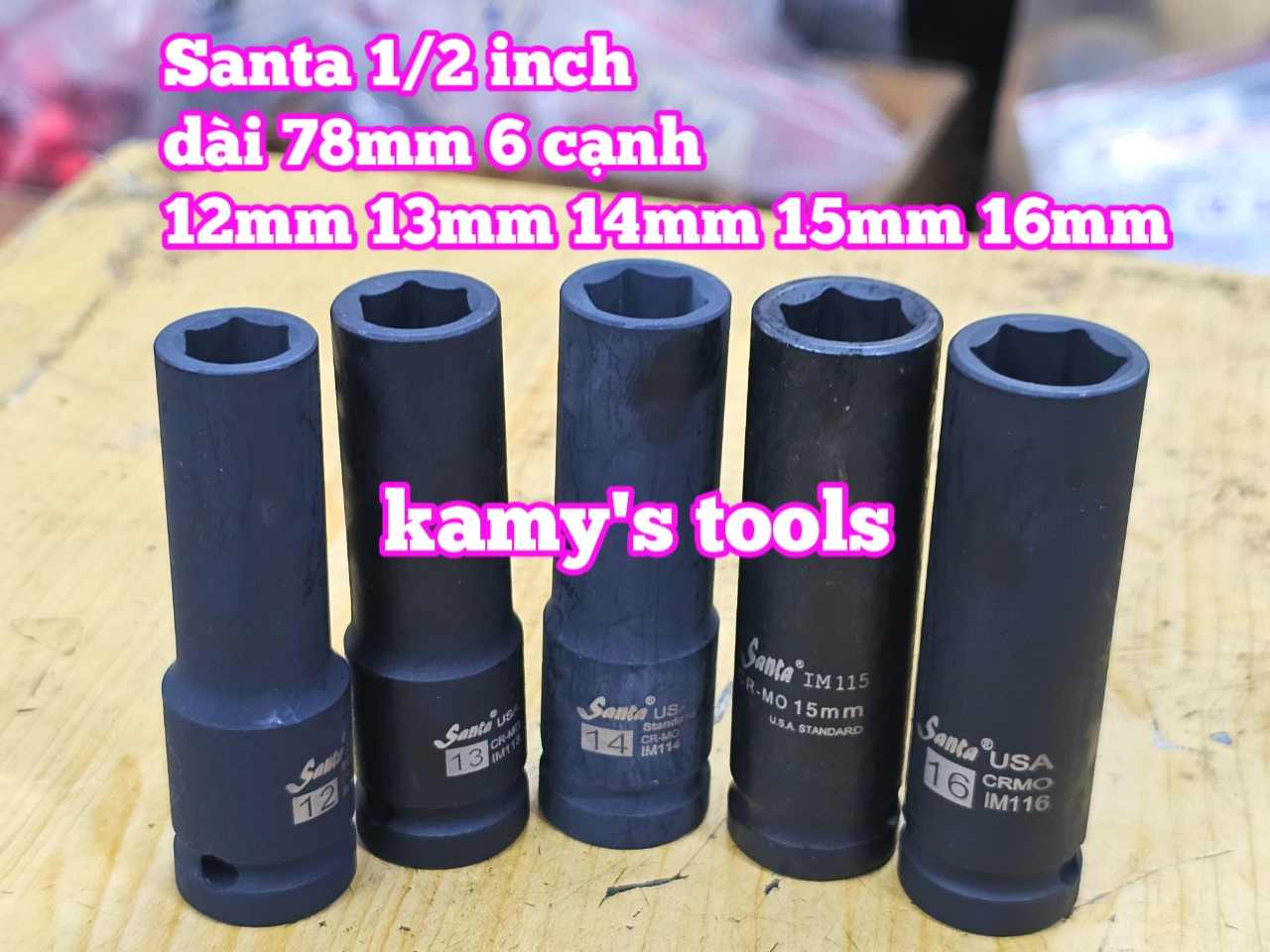 Đầu tuýp khẩu 1/2 inch đen dài lục giác 6 cạnh 78mm Santa 12mm 13mm 14mm 15mm 16mm IM112 IM113 IM114 IM115 IM116