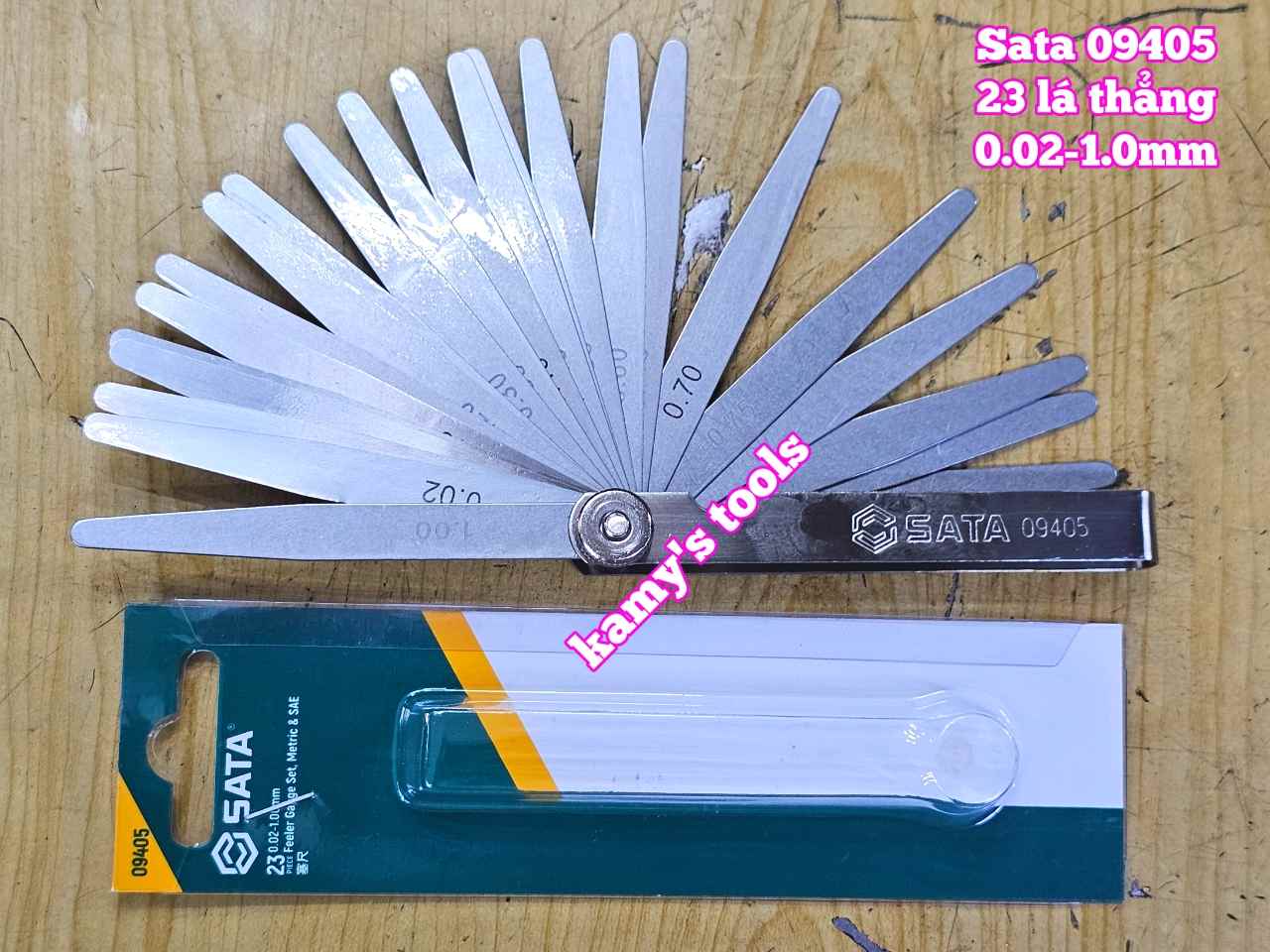Thước căn lá dưỡng đo độ dày đo khe hở căn chỉnh cò xupap Sata 23 lá loại thẳng 09405 cỡ 0.02-1.0mm