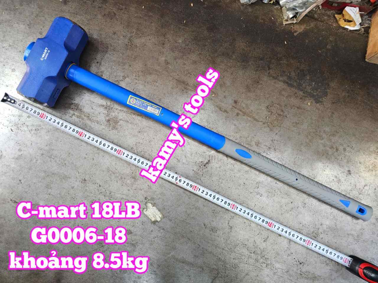 Búa tạ thép đầu lục giác cán cao su C-mart 18LB G0006-18 dài khoảng 900mm