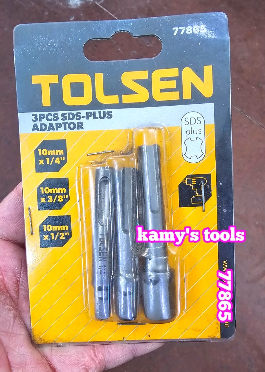 77865 Bộ 3 đầu chuyển khoan đuôi chuôi chân gài 4 rãnh sds plus sang bắn tháo mở bulong tuýp 1/4 3/8 1/2 inch Tolsen