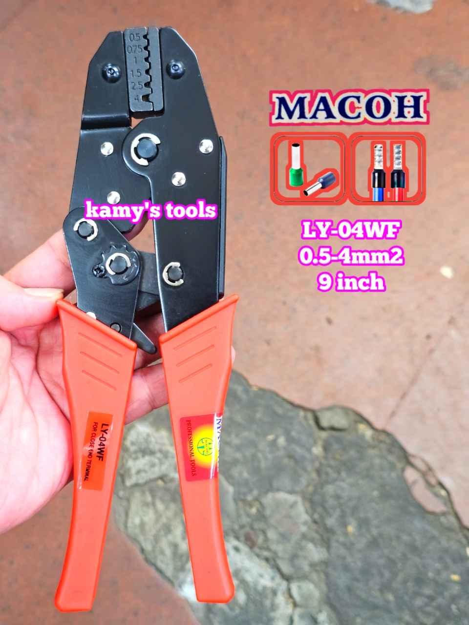 Kìm bấm cos pin tròn rỗng Mahco LY-04WF dài 9 inch 0.5-4mm2