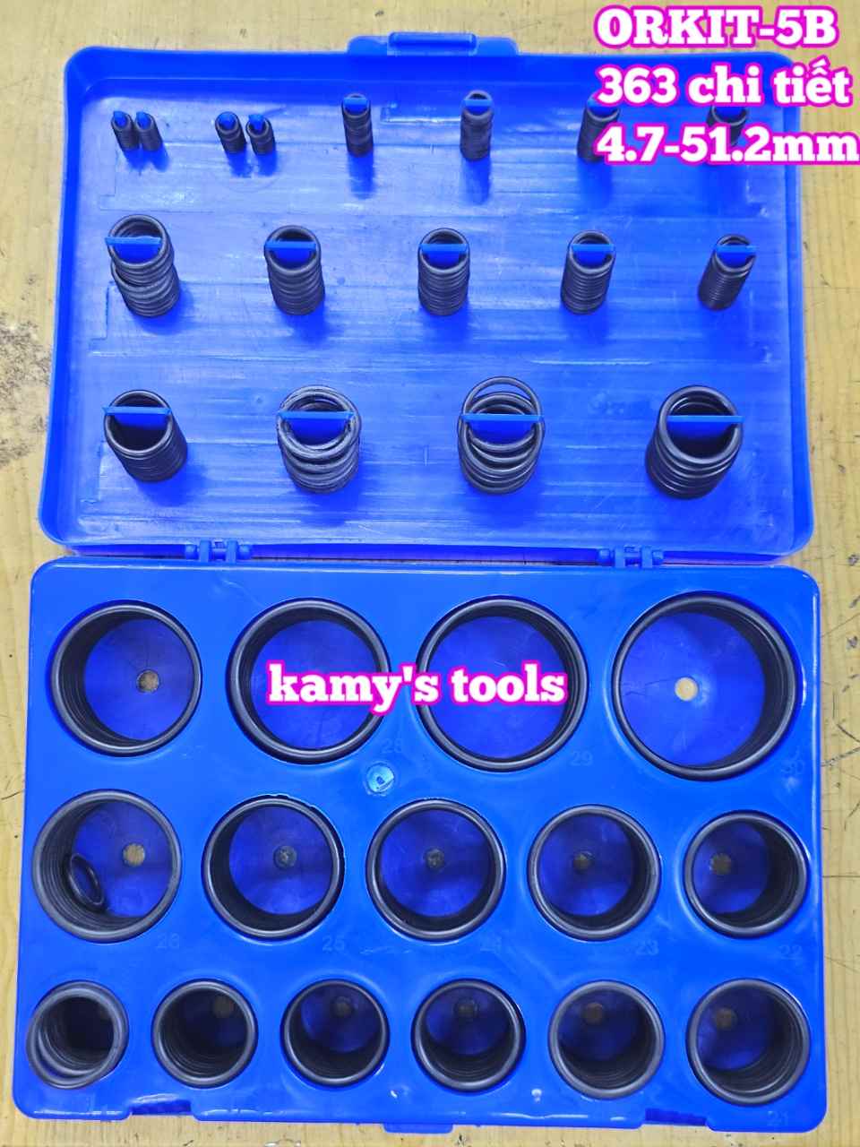 Hộp gioăng sin oring ron cao su vòng đệm 363 chi tiết ORKIT-5B Wetools 4.7-51.2mm LOẠI B MÀU XANH