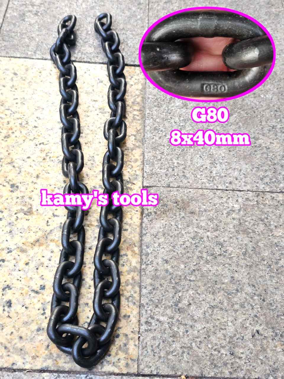 Dây xích cẩu hàng 8mm 8x40mm chuẩn G80 tải trọng 2 tấn Wetools WT-93808A (giá 1 mét)