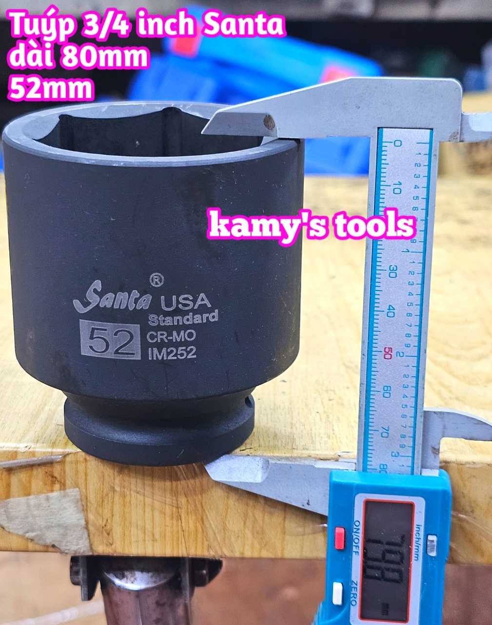 Đầu tuýp 3/4 inch đen dài 75mm 80mm Santa thép Cr-mo 52mm 58mm 62mm 63mm