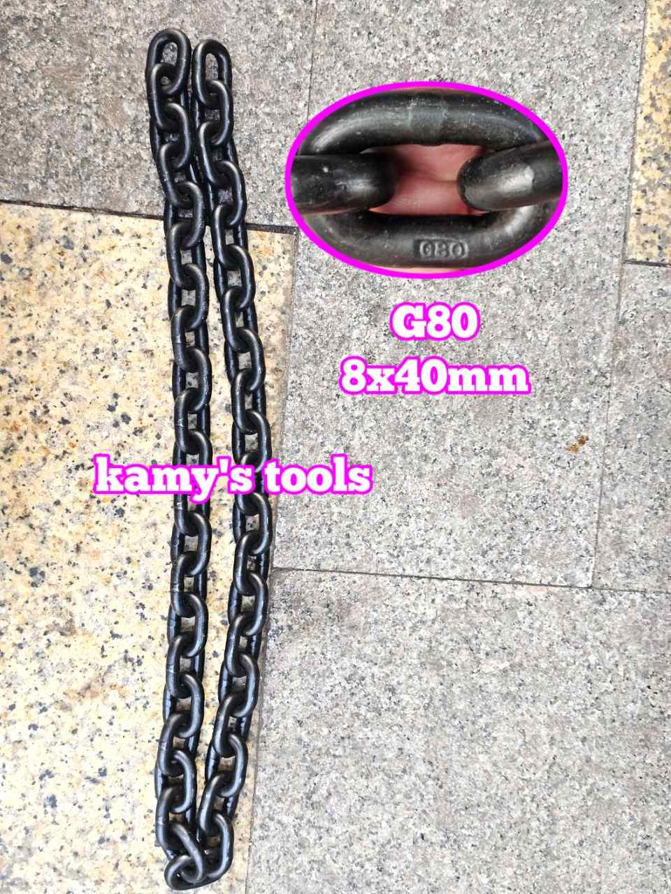 Dây xích cẩu hàng 8mm 8x40mm chuẩn G80 tải trọng 2 tấn Wetools WT-93808A (giá 1 mét)