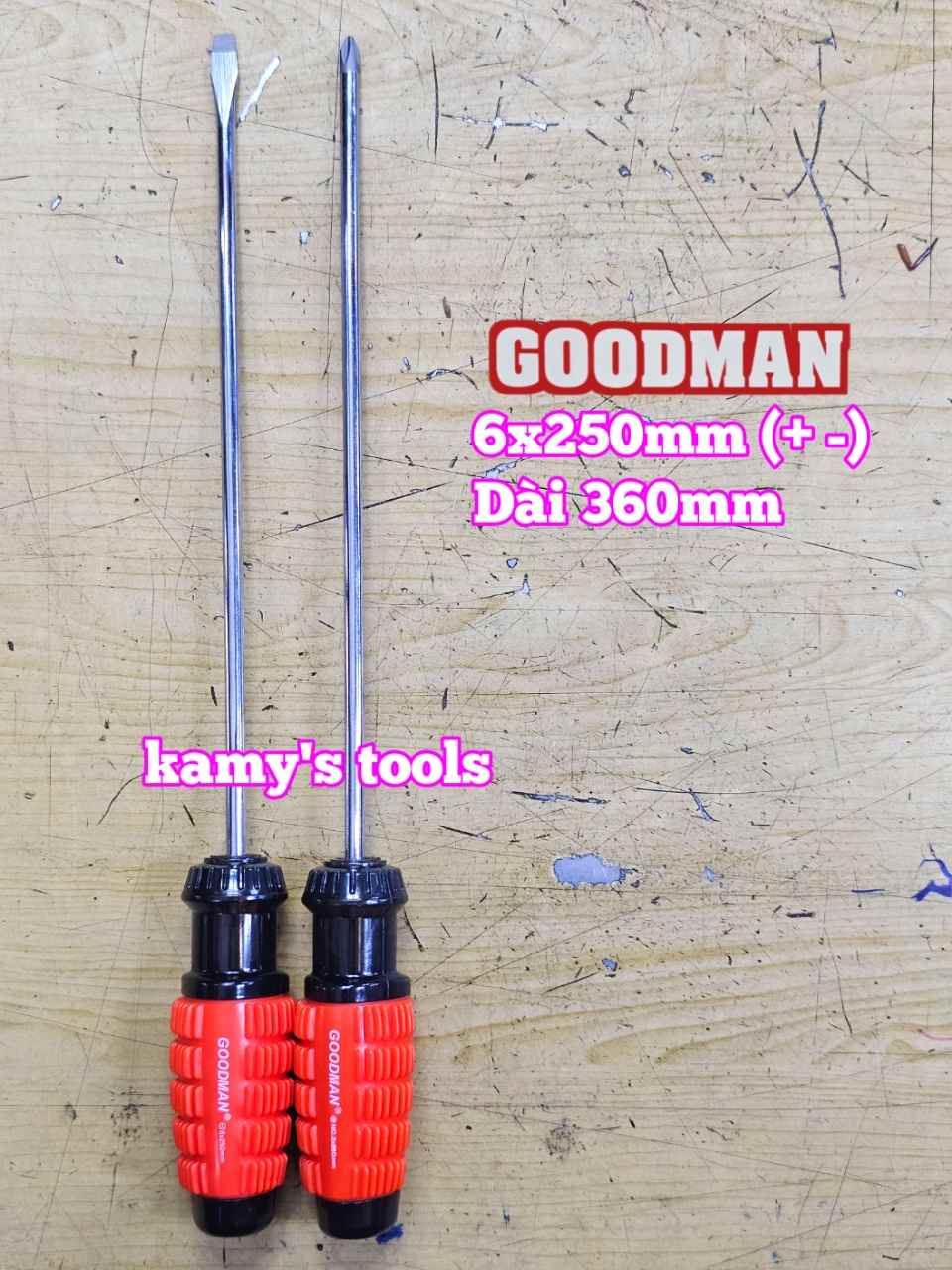 Tua vít cán gai bake dẹp 6mm PH2 dài 250mm 6x250mm PH2x250mm Goodman 91610PH 91610STM