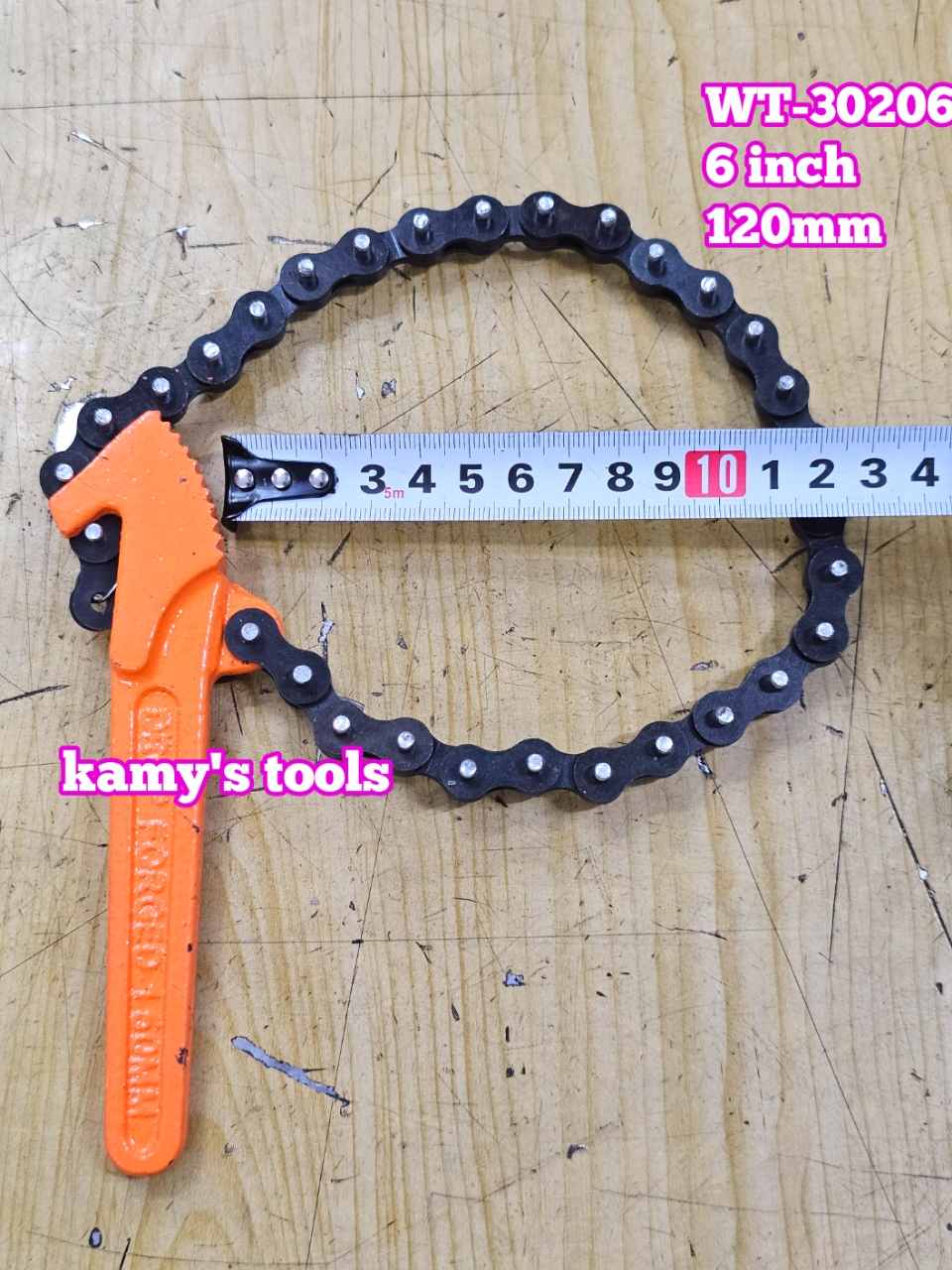Cờ lê xích mở lọc dầu nhớt cảo dây xích cán dài 6 inch Wetools WT-30206 đường kính 120mm