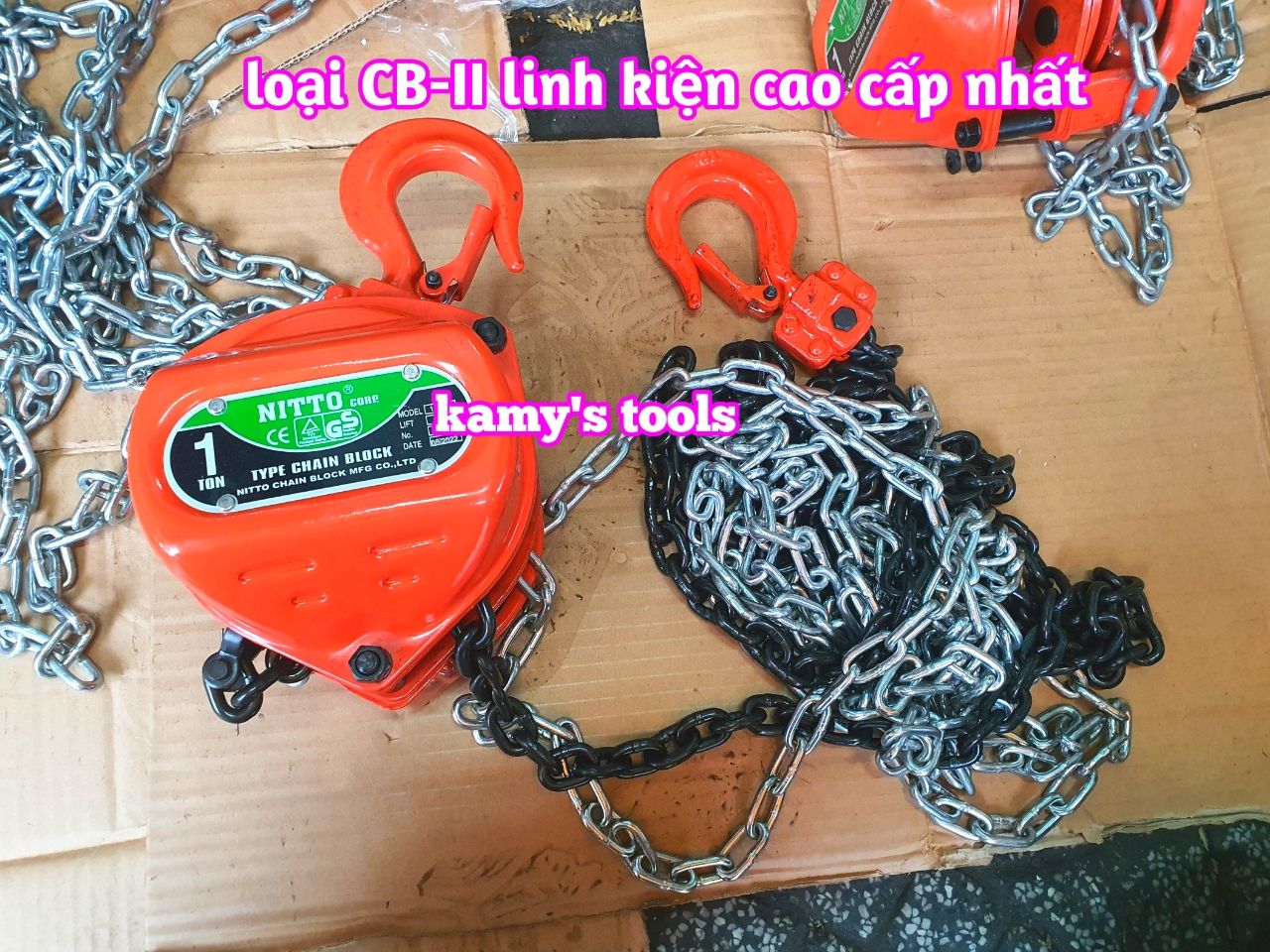 Pa lăng xích kéo tay Nitto 1 tấn 3m (3 mét) 5m (5 mét) model 10VP5 loại CB-II xích đóng logo G80 chính hãng cao cấp