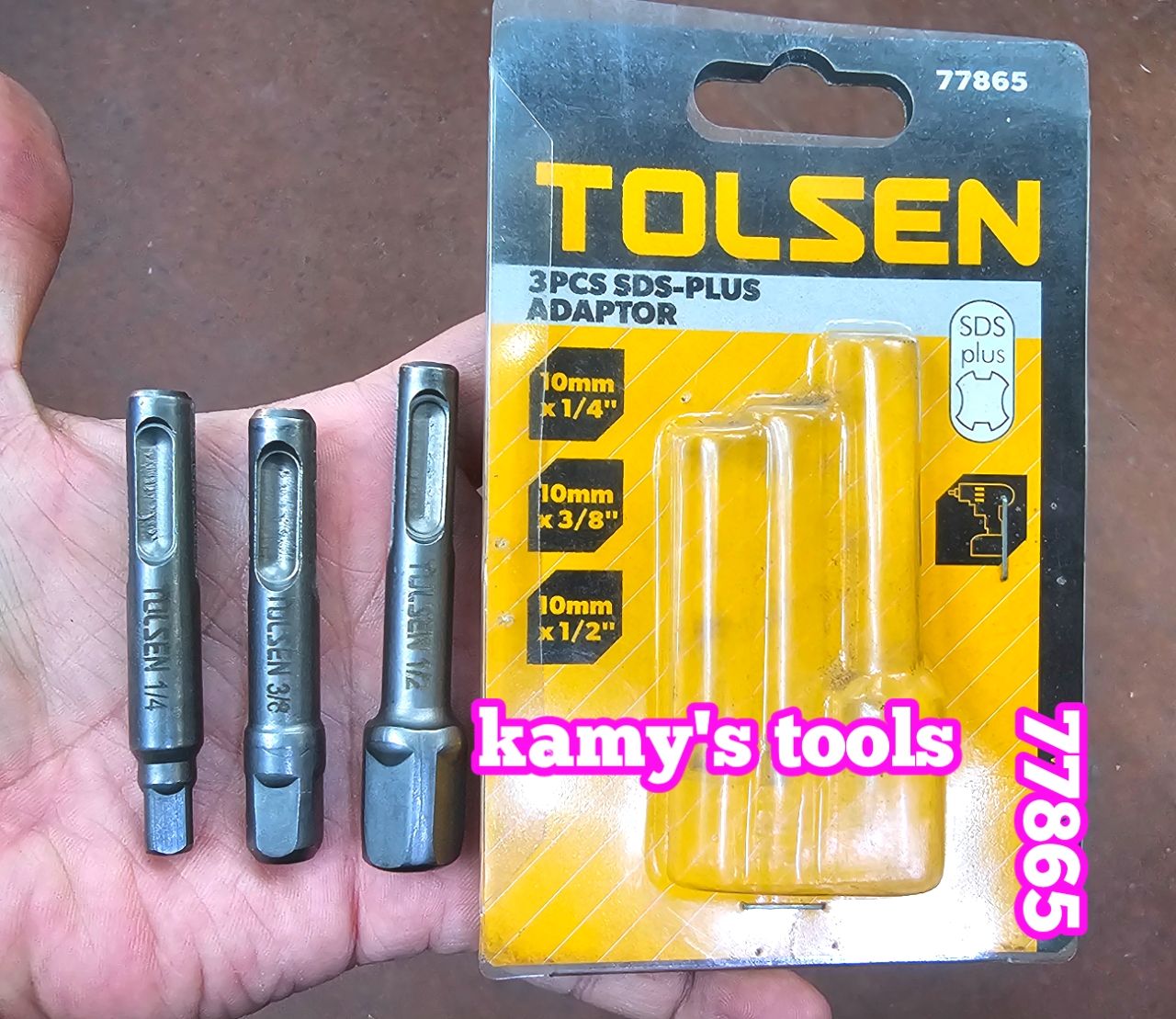 77865 Bộ 3 đầu chuyển khoan đuôi chuôi chân gài 4 rãnh sds plus sang bắn tháo mở bulong tuýp 1/4 3/8 1/2 inch Tolsen