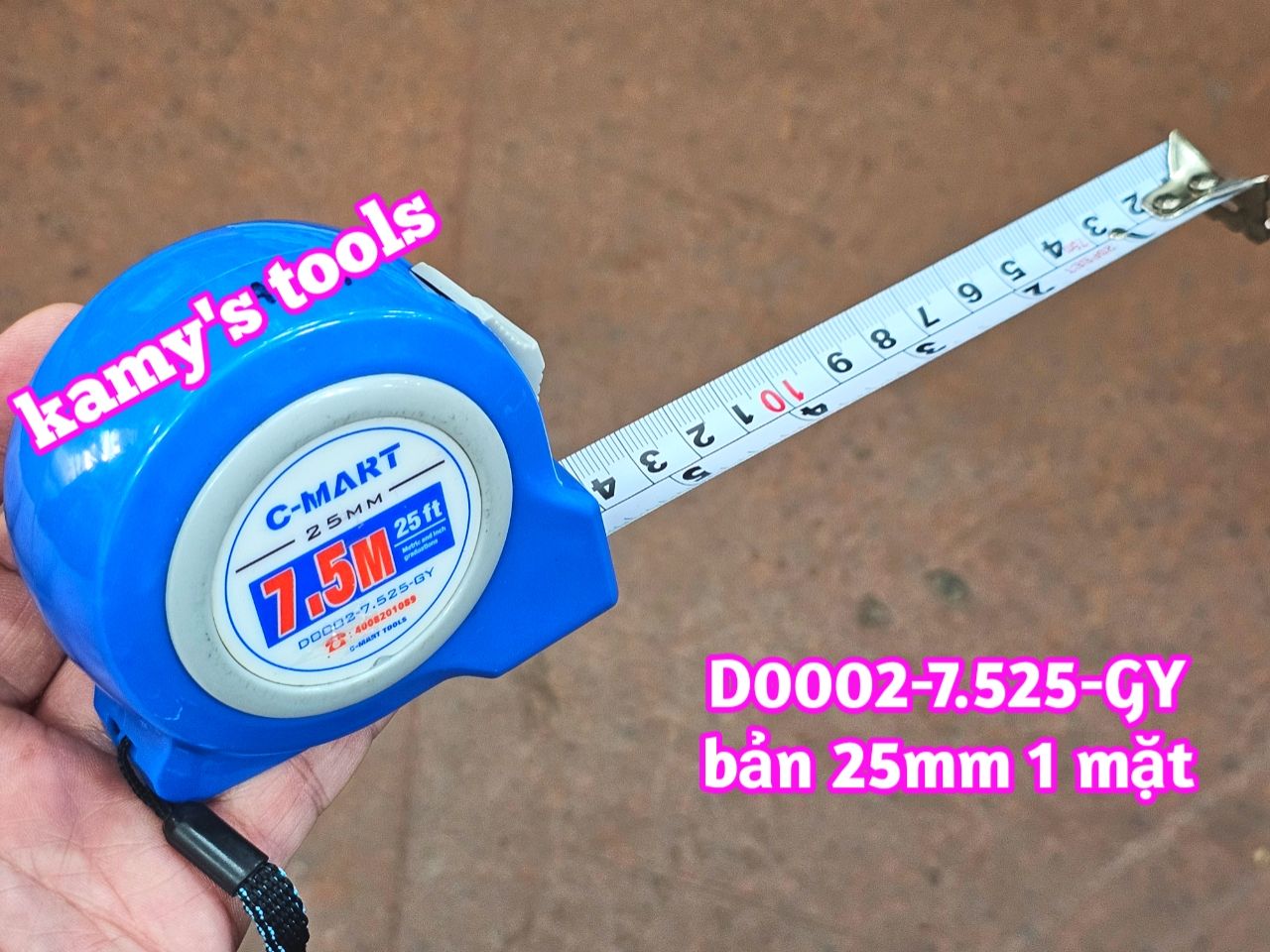 Thước cuộn 7.5m bản 25mm C-Mart model D0002-7.525-GY, thước kéo 7.5 mét