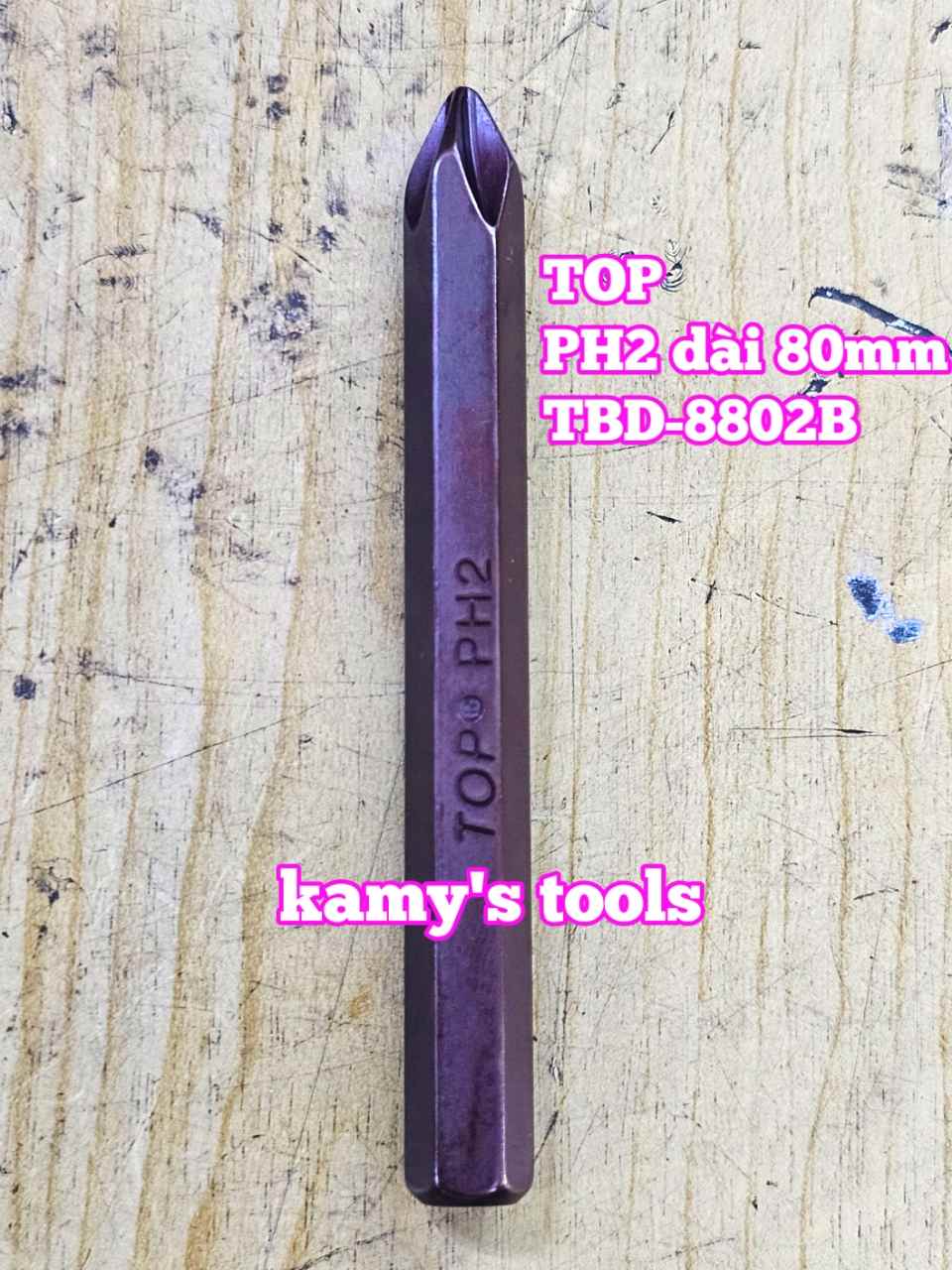 Mũi vít đóng bake 4 cạnh PH2 8mm 5/16 inch dài 80mm TOP model TBD-8802B