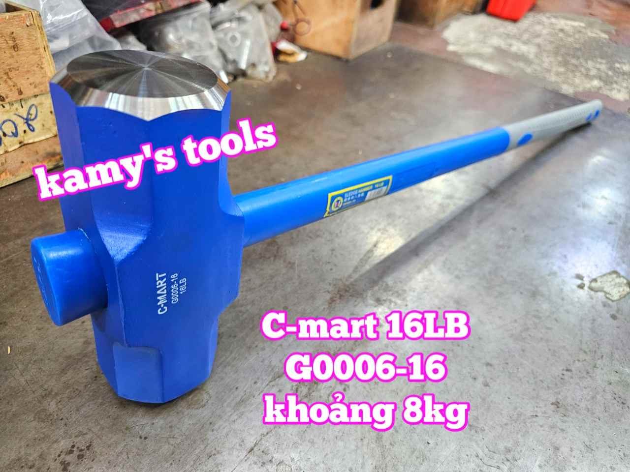 Búa tạ thép đầu lục giác cán cao su C-mart 16LB G0006-16 dài khoảng 900mm