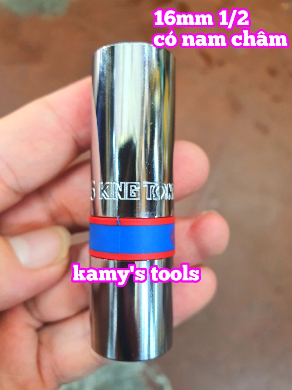 Đầu khẩu tuýp tháo mở bugi có nam châm 16mm 1/2 inch 6 cạnh dài 70mm Kingtony 466516