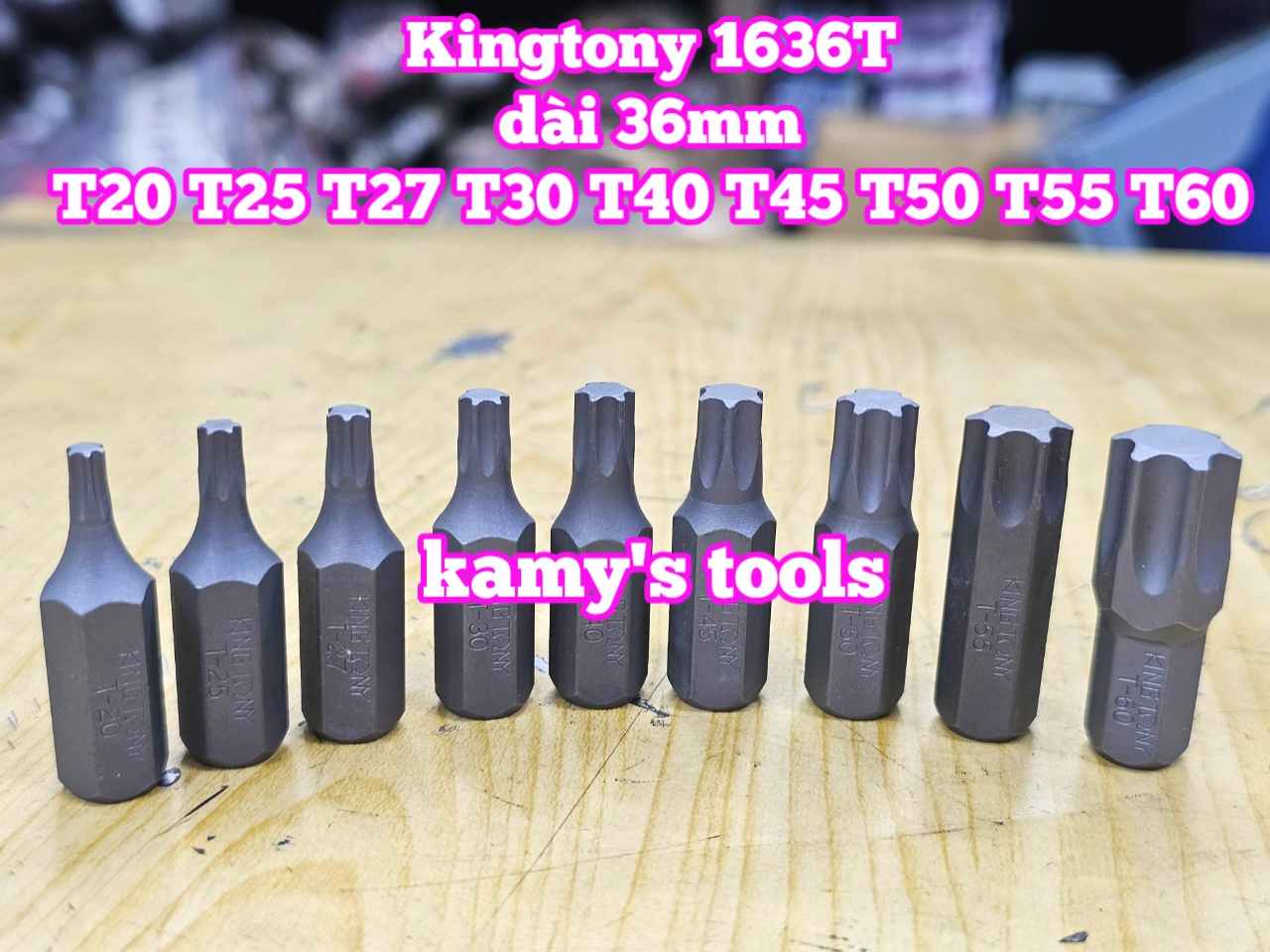 Mũi vít đóng bông sao hoa thị 6 cạnh Kingtony dài 36mm T20 T25 T27 T30 T40 T45 T50 T55 T60 model 1636T