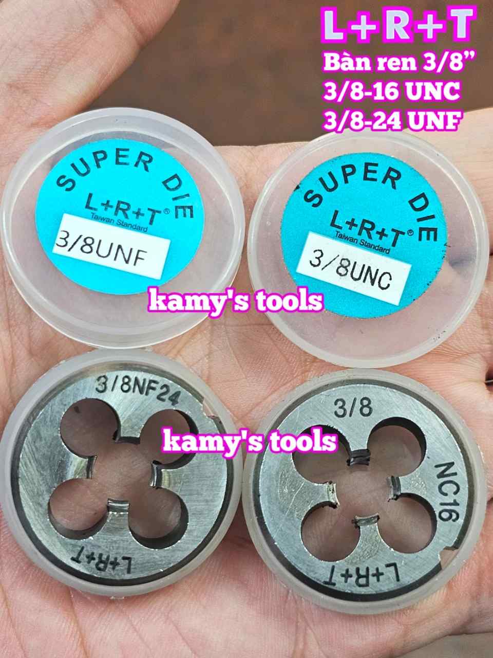 Bàn ren tạo ren ngoài 3/8 inch (9.5mm) bước ren thô và mịn 3/8-16 UNC 3/8-24 UNF L+R+T LRT-433816C LRT-433824F