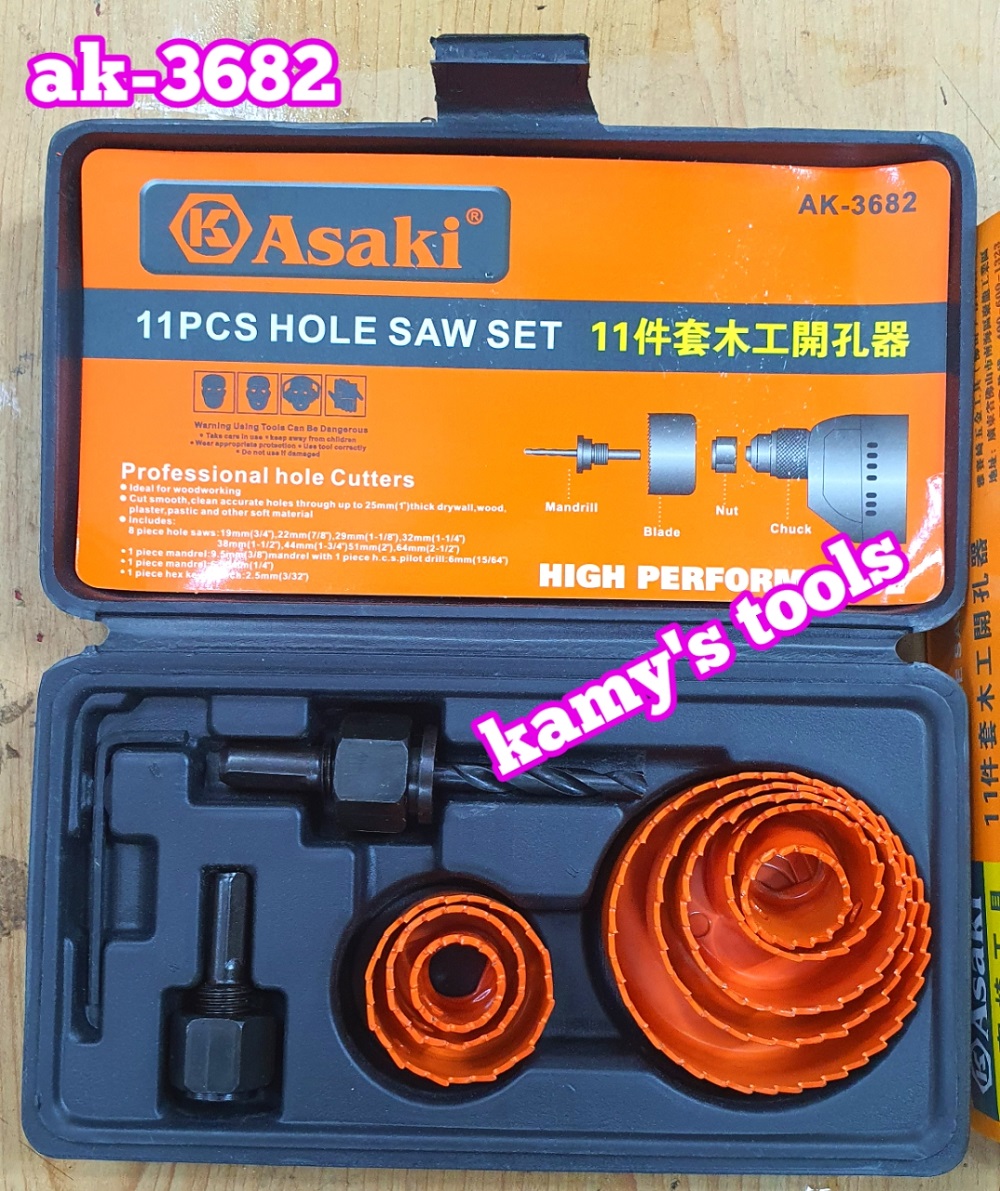 Bộ mũi khoét lỗ gỗ và thạch cao 11 chi tiết Asaki model AK-3682