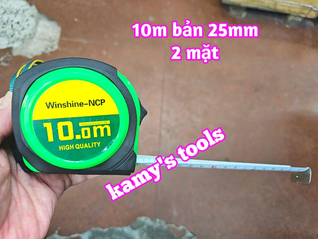 Thước Rút 10m Bản 25mm Winshine NCP Xanh Đen 2 hệ mét inch có lỗ bang, Thước cuộn 10m, Thước Kéo 10m