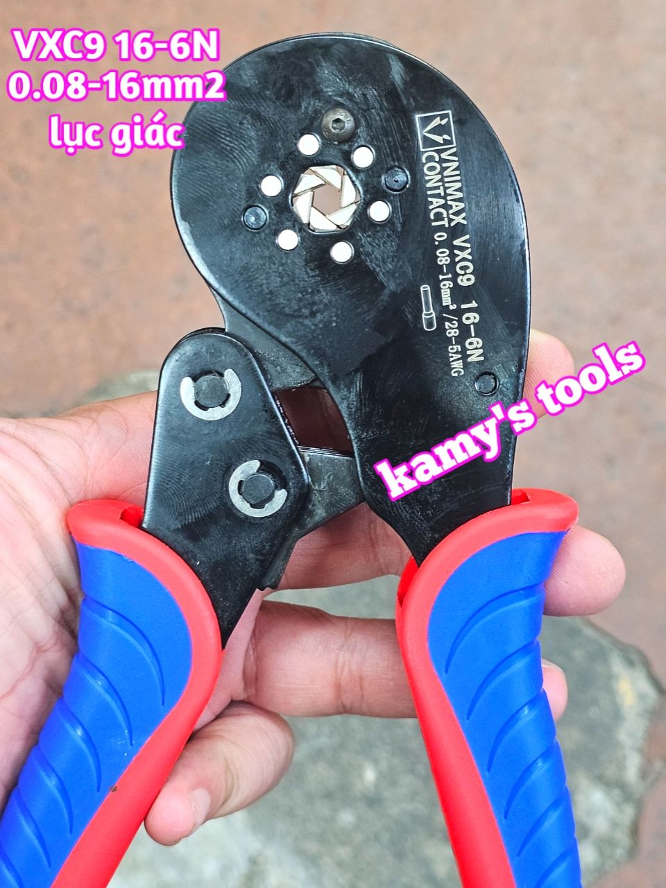 Kìm bấm cos pin tròn rỗng lục giác VXC9 16-6N Vnimax Contact dài 200mm 0.08-16mm2