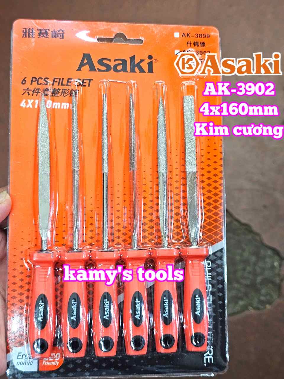 Bộ dũa giũa kim cương mini 6 cây Asaki AK-3902 cỡ 4mm 4x160mm