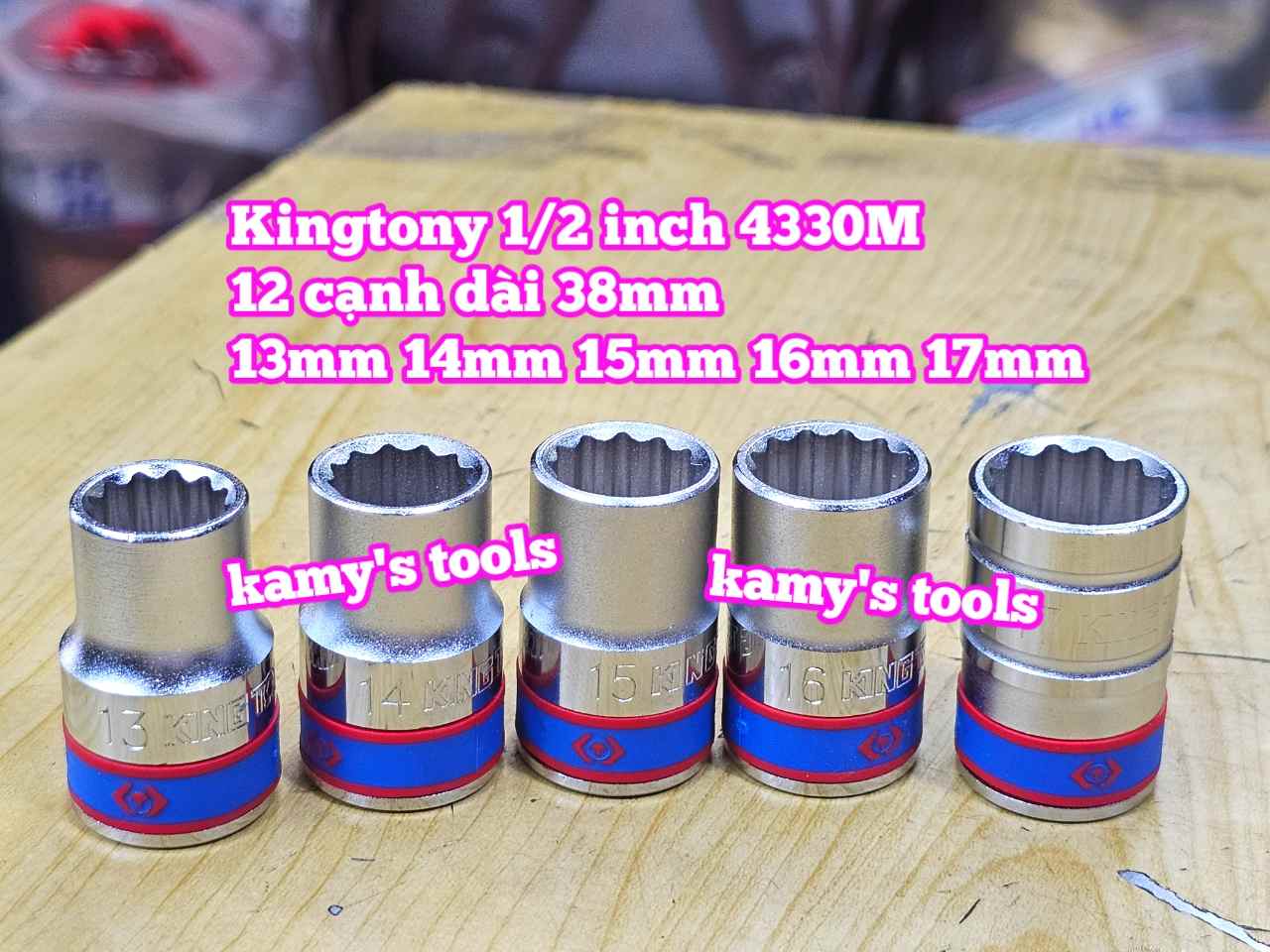 Đầu tuýp khẩu ngắn 1/2 inch Kingtony bông 12 cạnh 13mm 14mm 15mm 16mm 17mm 433013MR 433014MR 433015MR 433016MR 433017MR