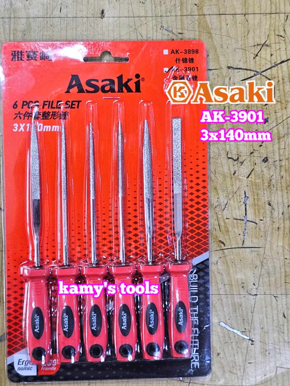 Bộ dũa giũa kim cương 6 cây Asaki AK-3901 cỡ 3mm 3x140mm