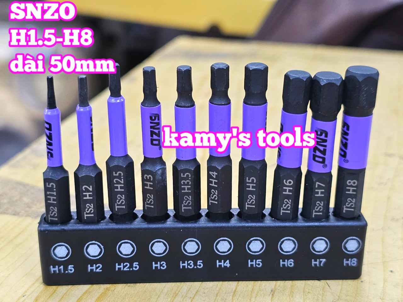 Mũi vít lục giác 6 cạnh đuôi lục giác 1/4 inch SNZO dài 50mm 10 chi tiết H1.5-H8 thép đen S2 HH-5010