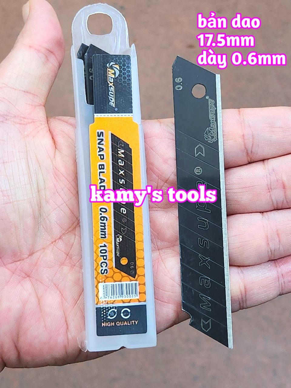 Lưỡi dao rọc giấy rọc cáp thép đen Maxsupe bản dao 17.5mm dày 0.6mm dài 106mm