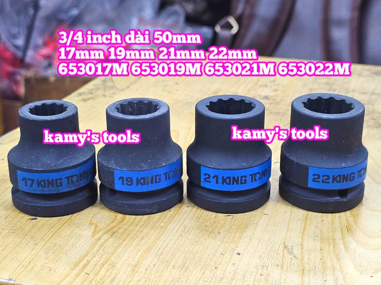 Đầu tuýp 3/4 inch bông 12 cạnh đen ngắn 50mm Kingtony 17mm 19mm 21mm 22mm 653017M 653019M 653021M 653022M