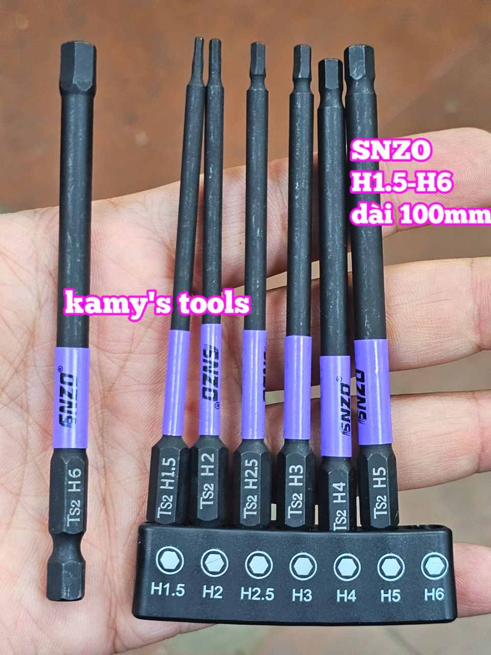 Mũi vít lục giác 6 cạnh đuôi lục giác 1/4 inch SNZO dài 100mm 7 chi tiết H1.5-H6 thép đen S2 HH-10007