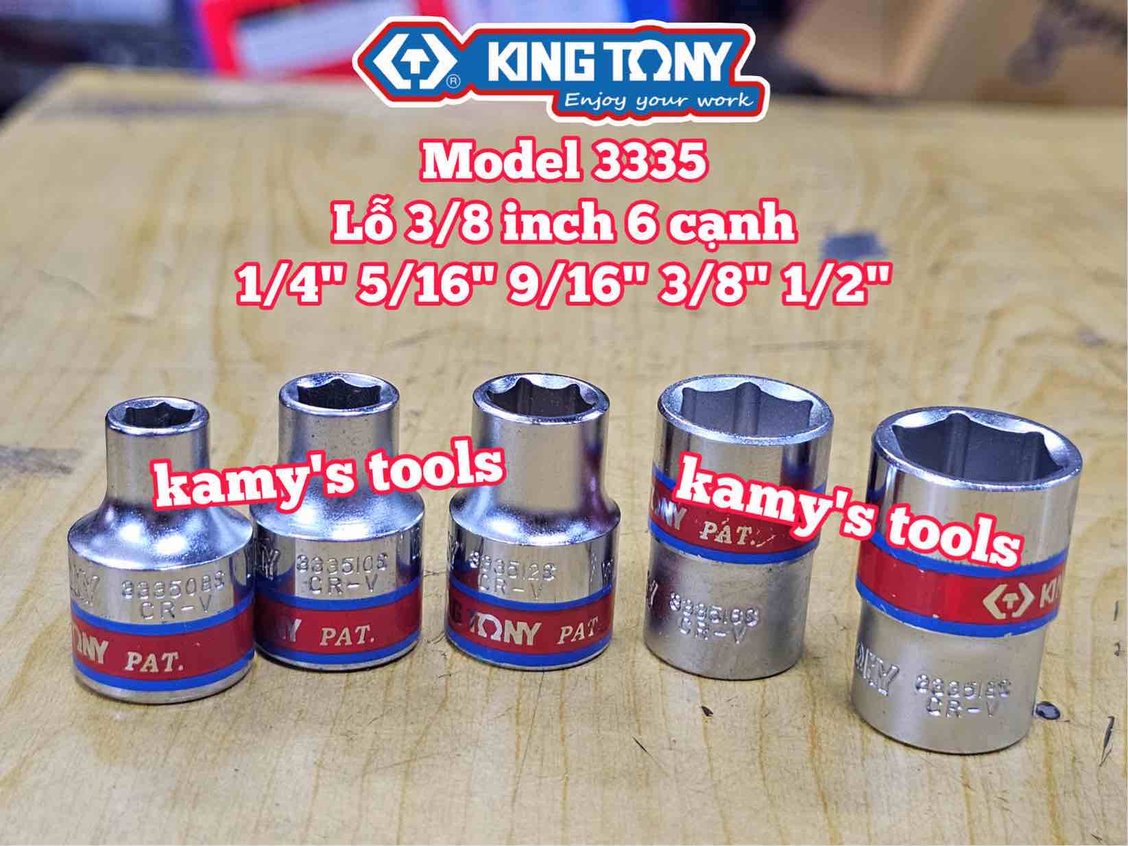 Đầu tuýp hệ inch 12 cạnh 3/8 inch Kingtony cỡ 1/4” 5/16” 9/16” 3/8” 1/2” 333508S 333510S 333512S 333516S 333518S