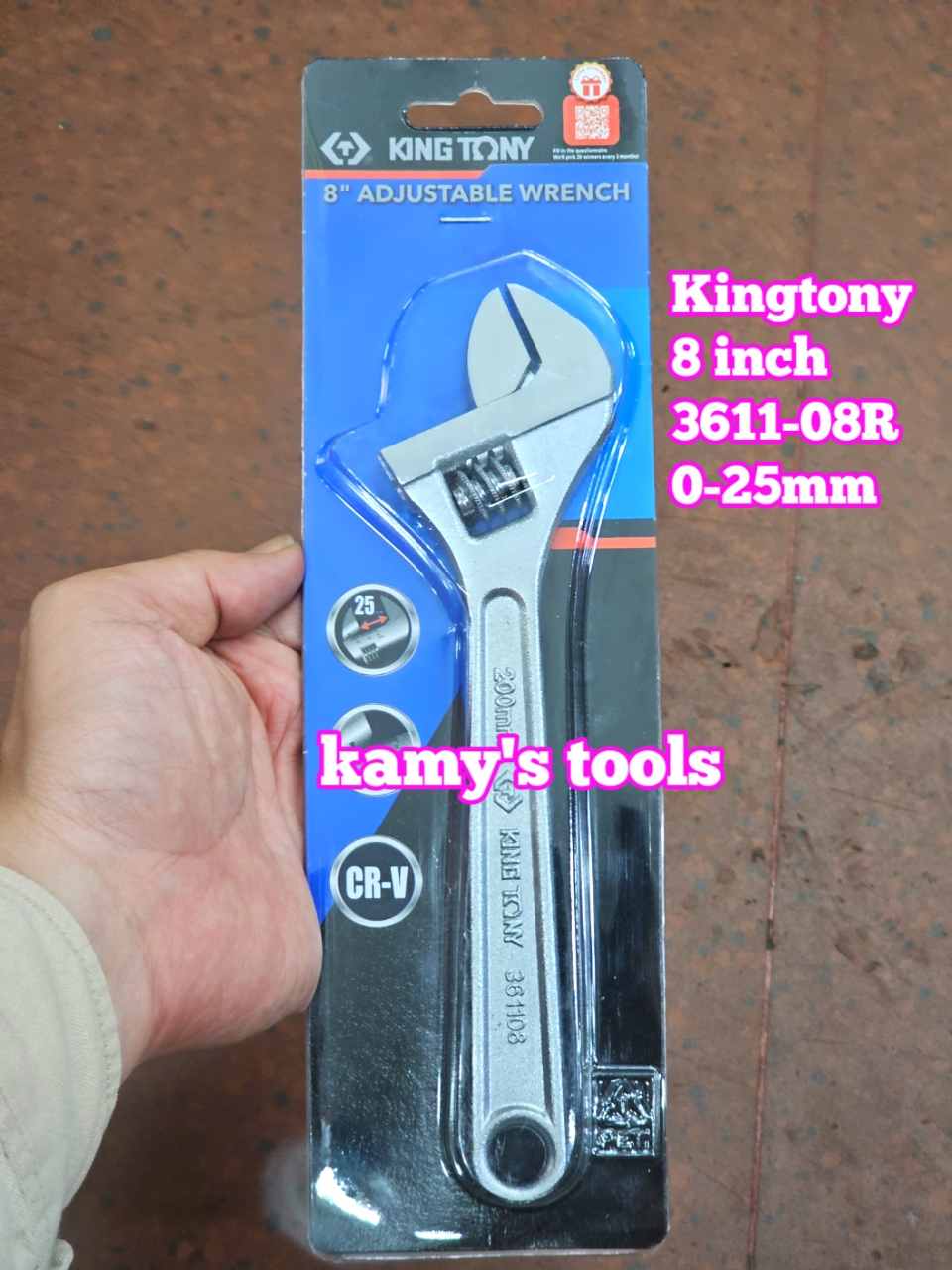 Mỏ lết miệng trắng chrome Kingtony 8 inch 200mm 3611-08r ngàm mở 0-25mm