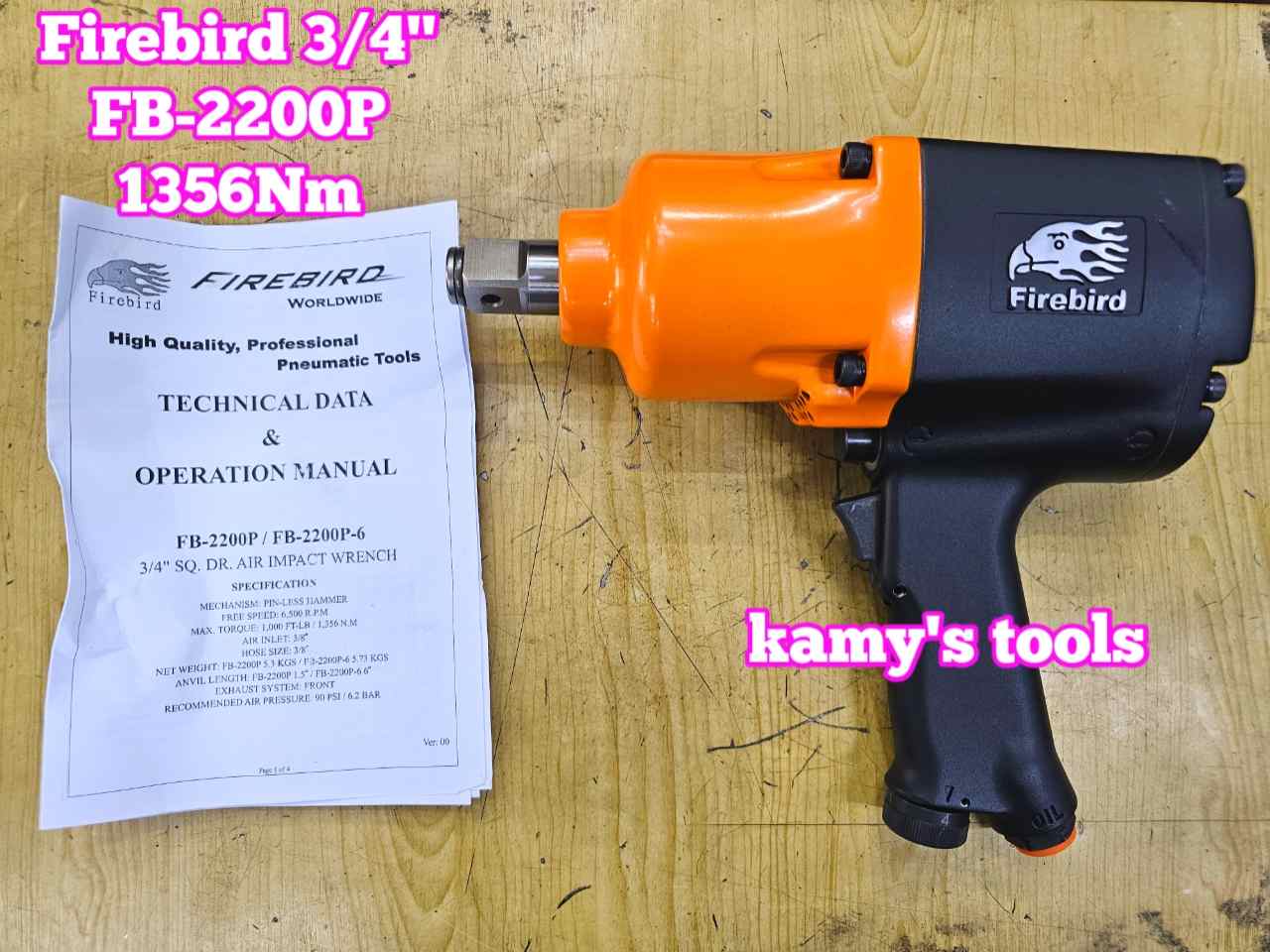 Máy vặn ốc siết tháo mở bulong hơi khí nén Firebird 3/4 inch FB-2200P lực siết 1356Nm