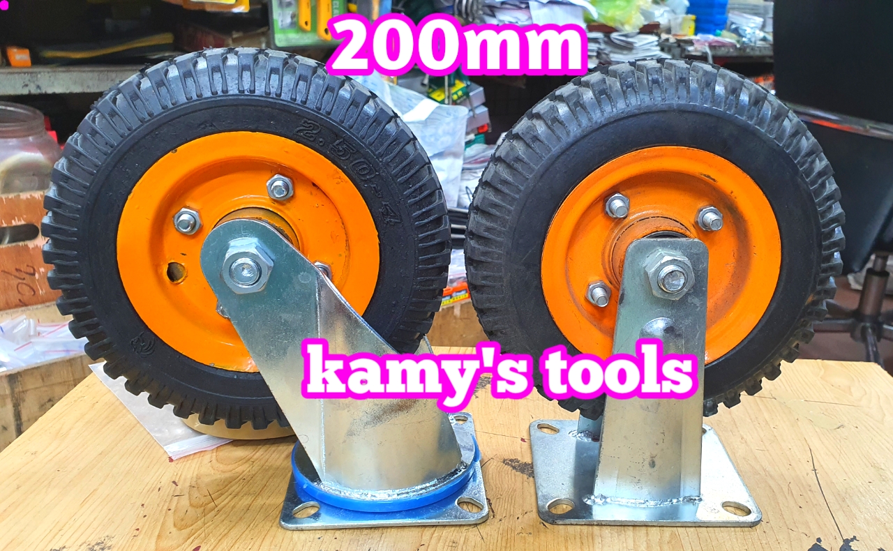 Bánh xe cao su đặc 200mm loại có đế xoay và có đế cố định (bán lẻ 1 cái)