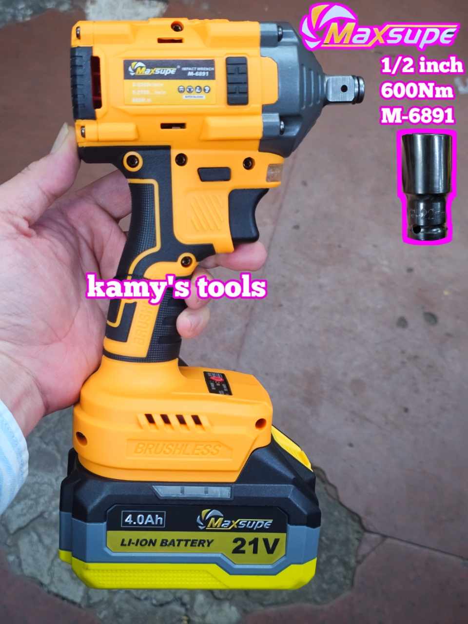 Máy vặn siết bulong dùng pin 1/2 inch 600Nm 21V Maxsupe M-6891
