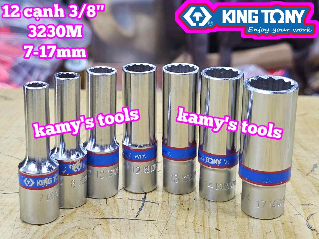Đầu tuýp 3/8 inch 12 cạnh Kingtony 7mm 8mm 10mm 12mm 13mm 14mm 17mm 323007M 323008M 323010M 323012M 323013M 323014M 323017M