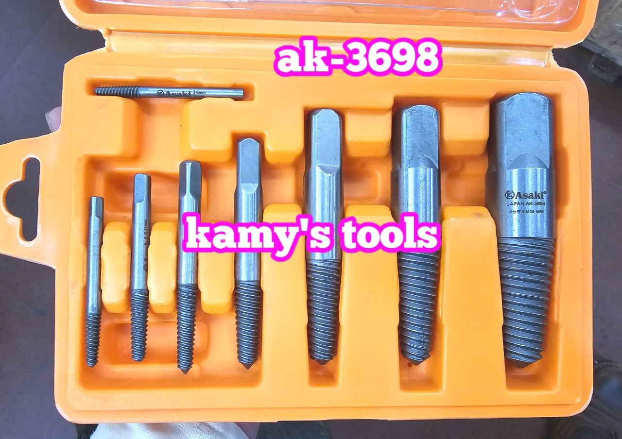 Bộ 8 mũi ren taro chuyên lấy đầu ống nước bulong ốc vít gãy Asaki AK-3698