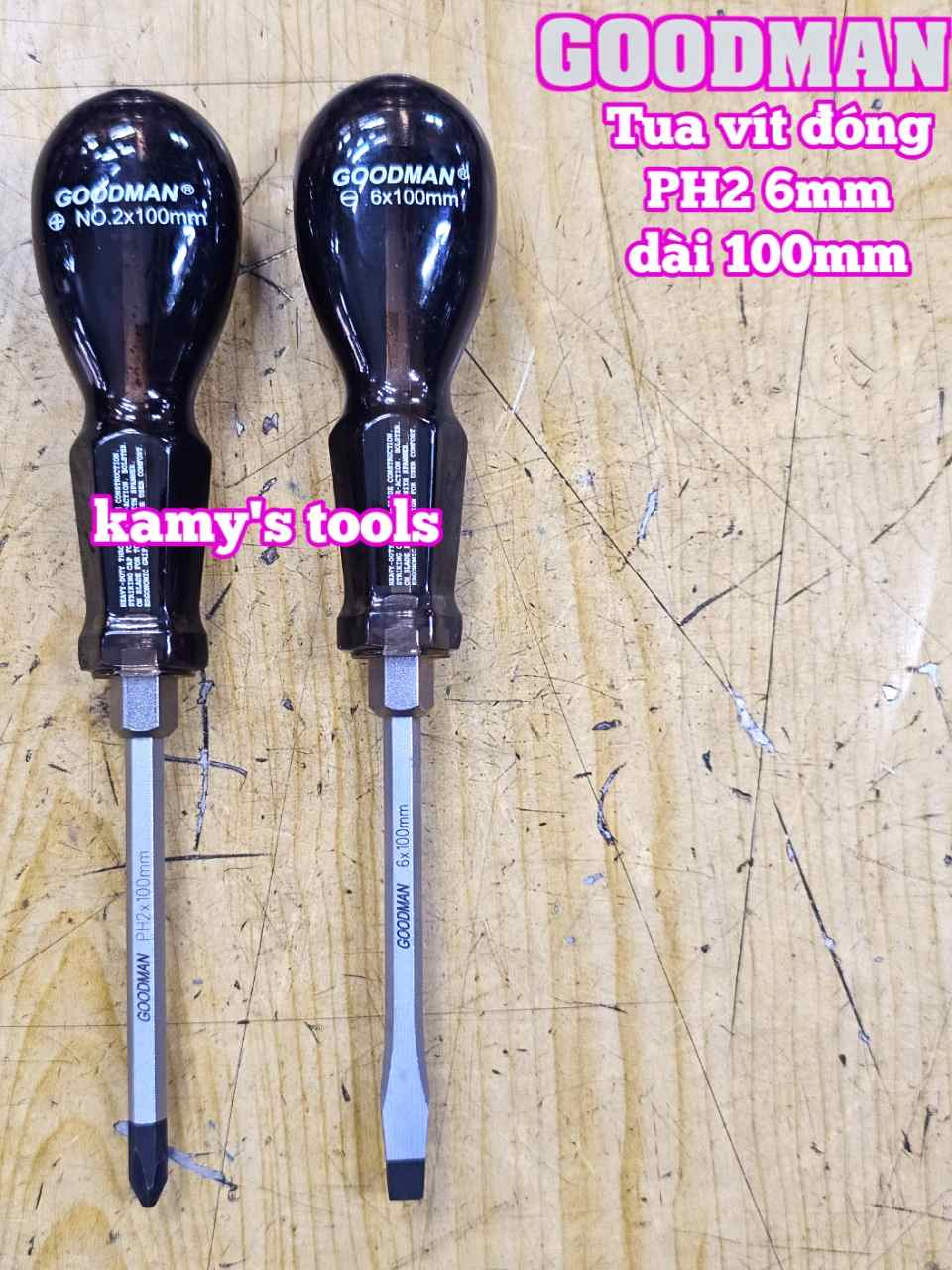 Tua vít đóng Goodman bake PH2 dẹp 6mm dài 100mm P98+6x100 P98-6x100