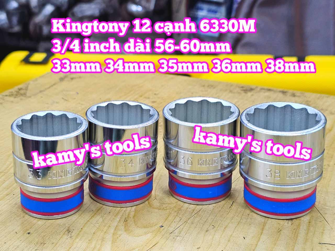 Tuýp 3/4 inch bông 12 cạnh trắng ngắn Kingtony 33mm 34mm 35mm 36mm 38mm 633033M 633034M 633035M 633036M 633038M