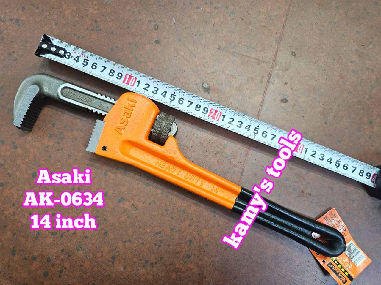 Mỏ lết răng Asaki AK-0634 dài 14 inch 350mm ngàm mở tối đa 50mm